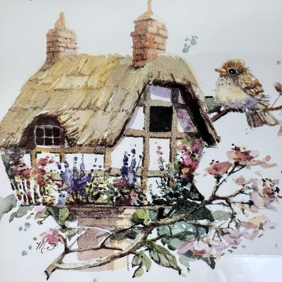 Wall Art Set 2 Prints Matted Wood Frame Glass Cover Birdhouses Flowers 7x7 - Picture 3 of 9